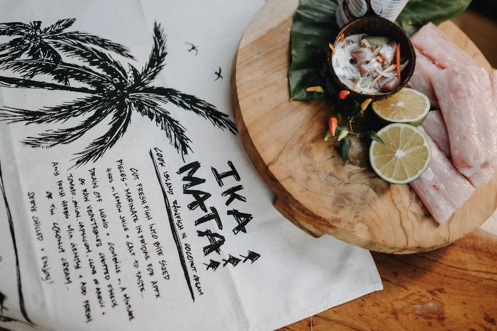 Aunties Ika Mata Recipe Linen Tea Towel